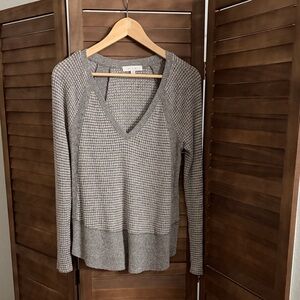 Anthropologie Gray Waffle Knit Long Sleeve Top